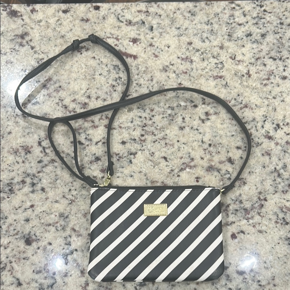 Luv Betsy by Betsy Johnson Black and White Striped Small Crossbody/Wristlet Bag